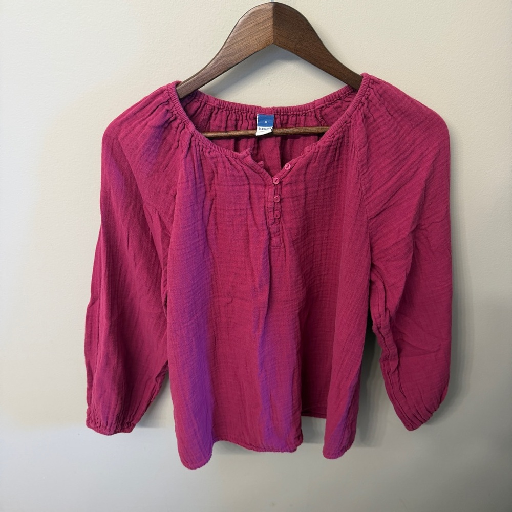 Old Navy Fuchsia Button-Front Peasant Blouse